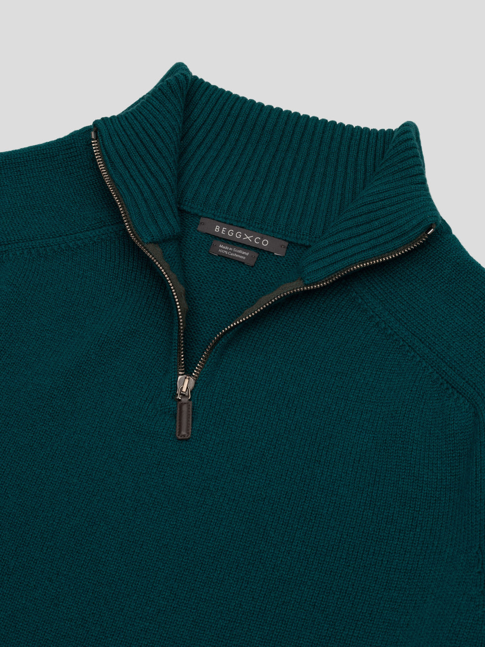 Mens Architect Zip Cashmere Sweater Rich Green | Begg x Co