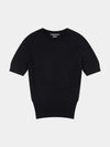 Black short-sleeve cashmere t-shirt on a light gray background