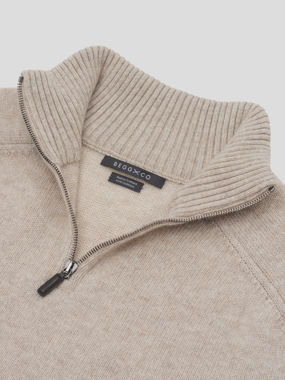 Mens Shadow Zip Cashmere Knitted Sweater Natural | Begg x Co