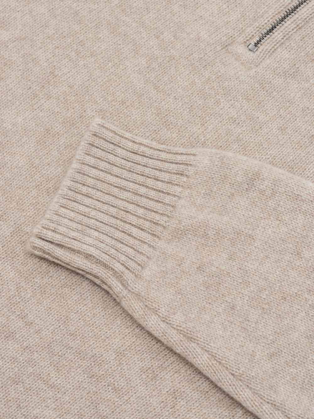 Mens Shadow Zip Cashmere Knitted Sweater Natural | Begg x Co