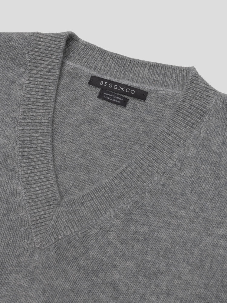 Womens Varikino V-Neck Cashmere Knitted Sweater Grey | Begg x Co