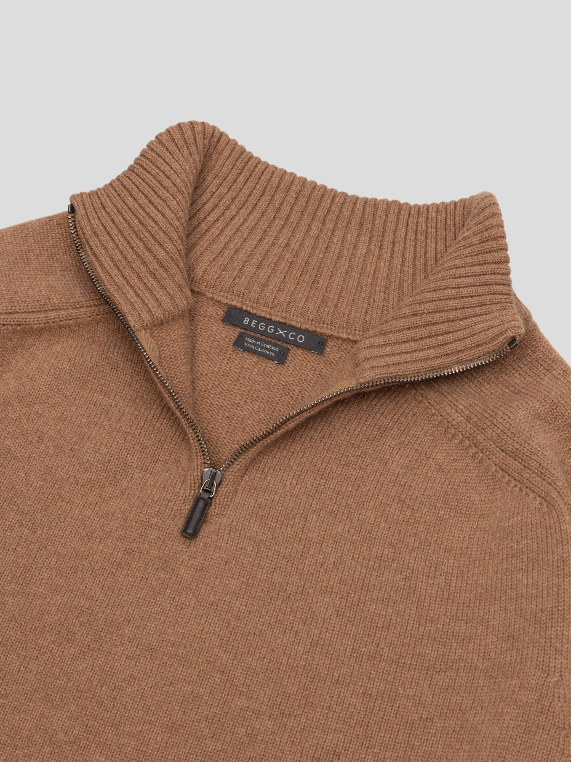 Mens Architect Zip Neck Cashmere Sweater Caramel | Begg x Co