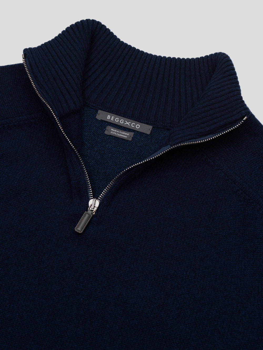 Mens Shadow Zip Cashmere Knitted Sweater Night Sky Navy | Begg x Co