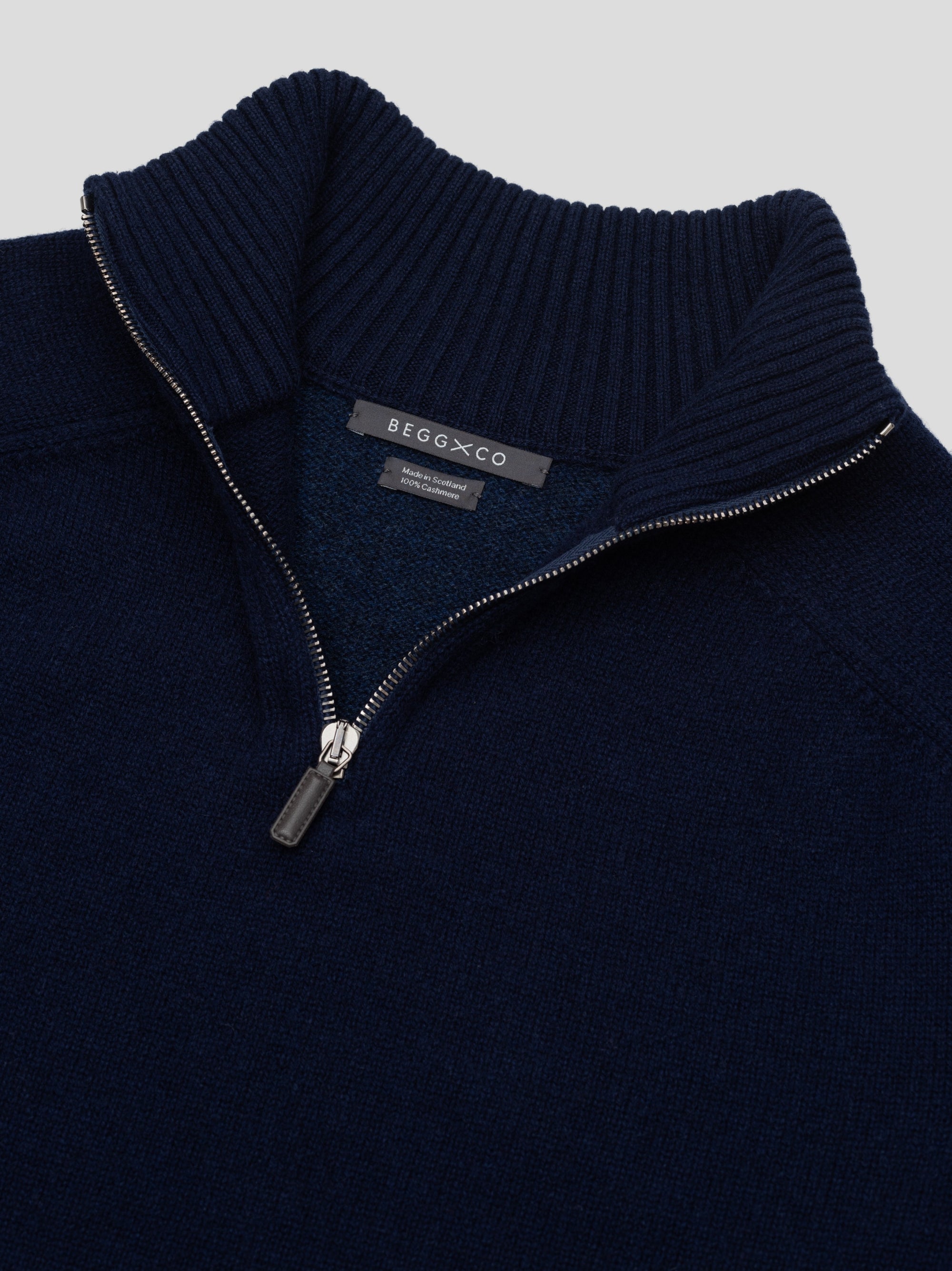 Mens Shadow Zip Cashmere Knitted Sweater Night Sky Navy | Begg x Co