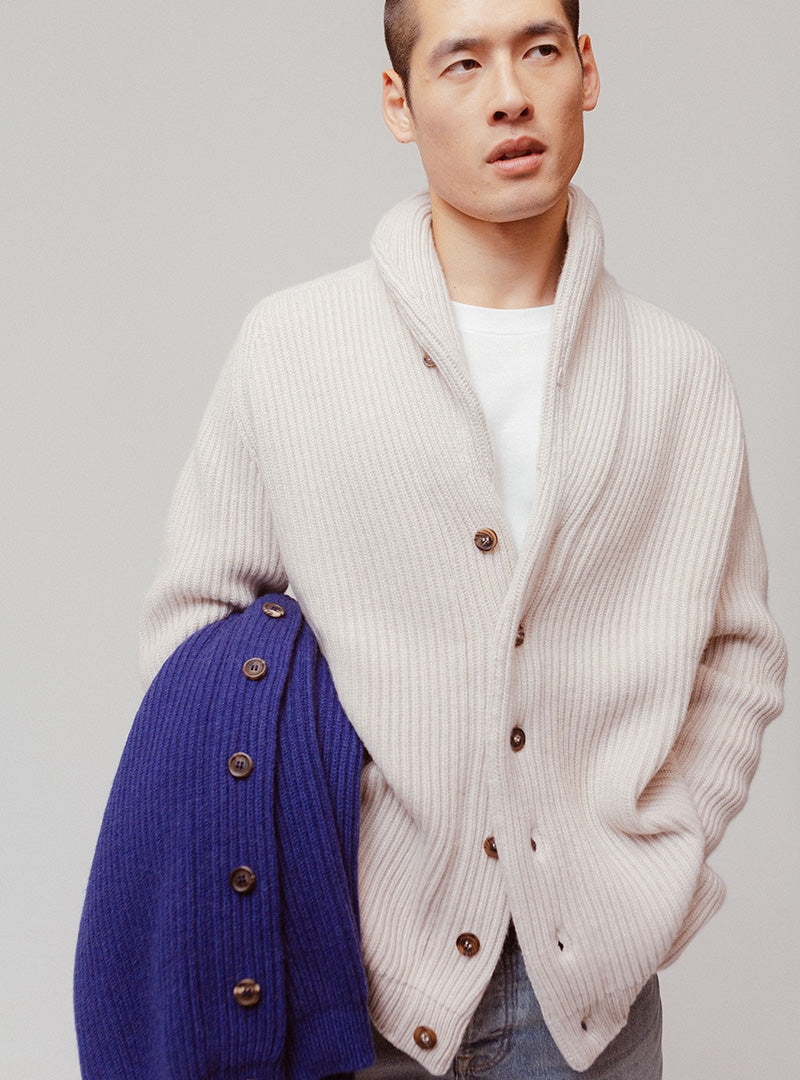 最終★ollkyoto★KleeJacquard knit cardigan Womens Mini Yacht Ice White Cashmere Knitted Cardigan - Begg x Co
