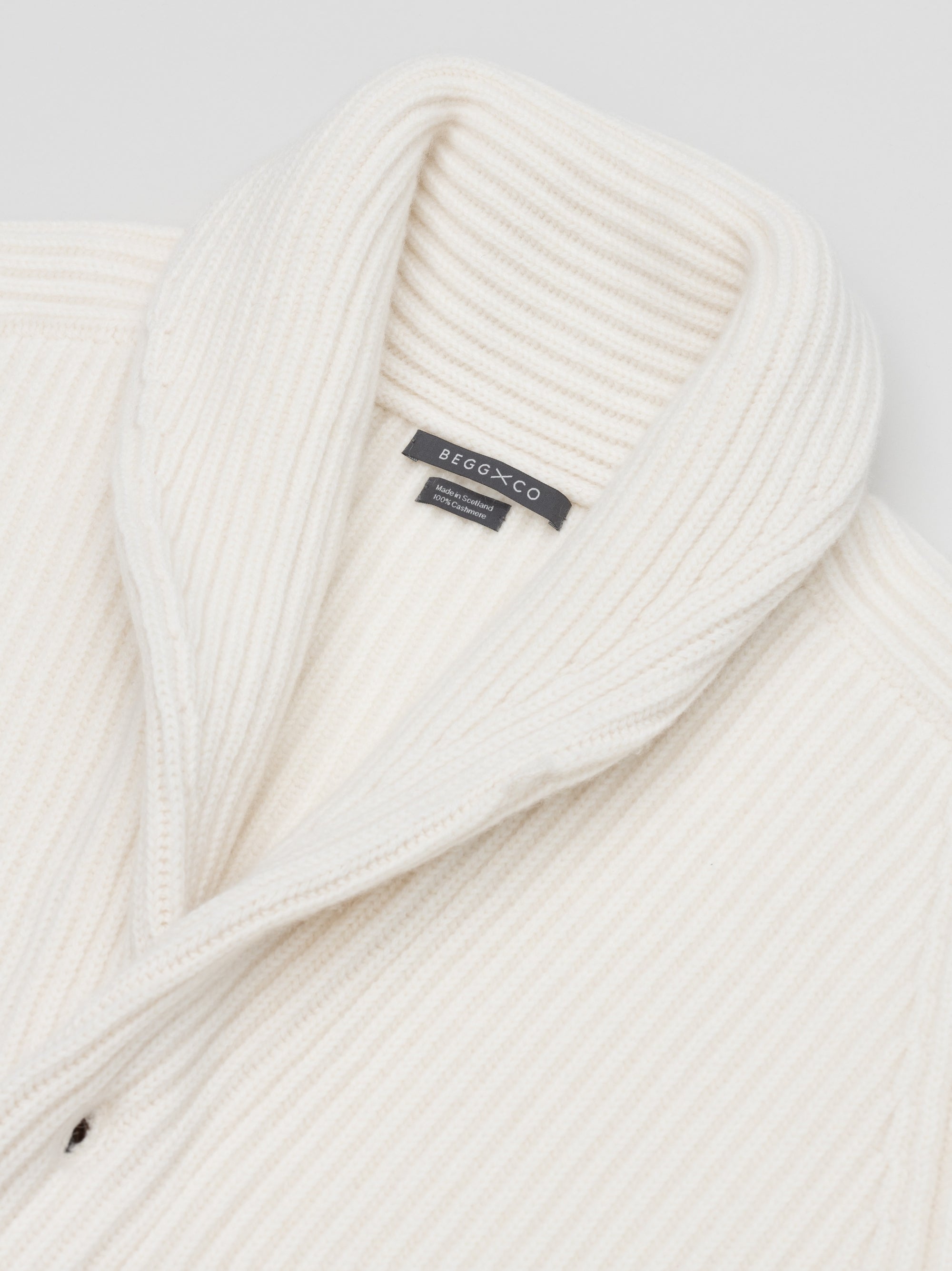 Women's Luxury Knitted Ivory Shawl Collar Cardigan | Begg x Co