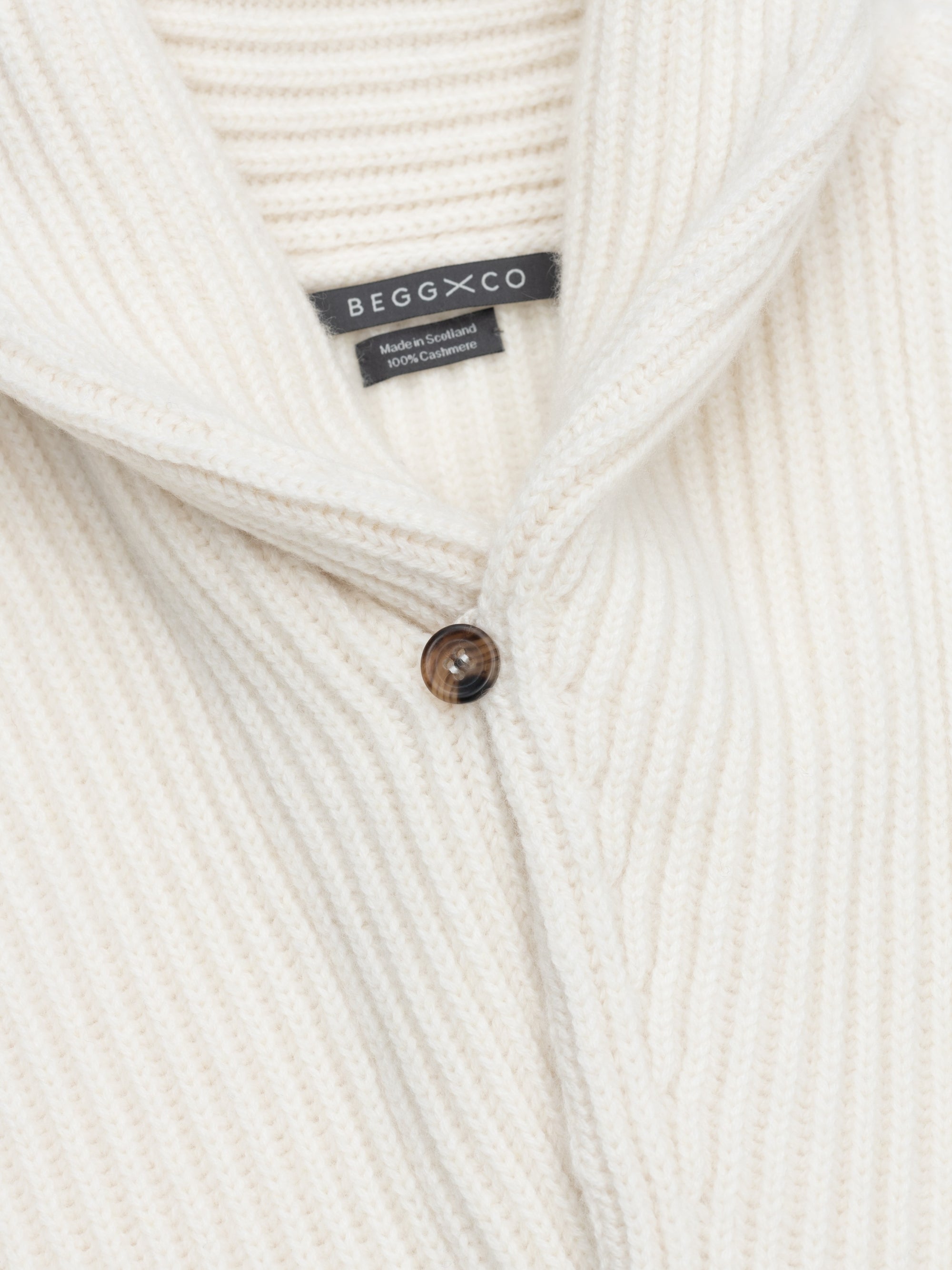 Women's Luxury Knitted Ivory Shawl Collar Cardigan | Begg x Co