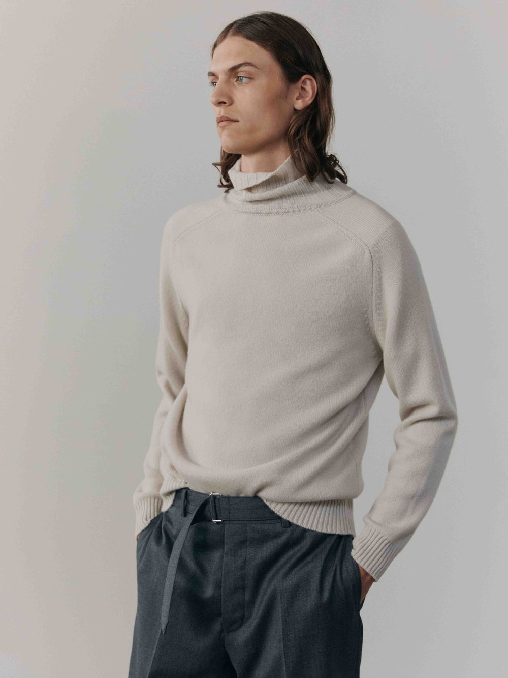 Mens Architect Roll Collar Cashmere Sweater Alabaster | Begg x Co