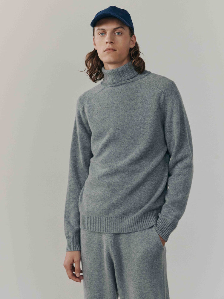 Mens Architect Roll Collar Knitted Cashmere Sweater Grey | Begg x Co