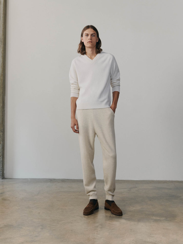 Mens Architect V-Neck Knitted Cashmere Sweater Frost | Begg x Co