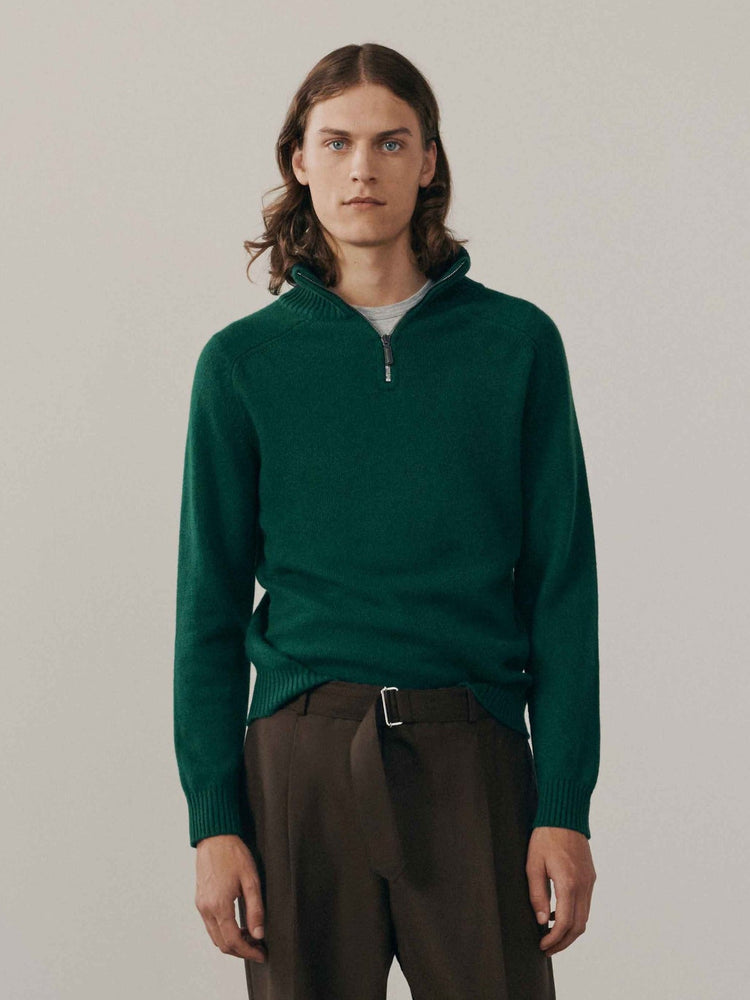 Mens Architect Zip Cashmere Sweater Rich Green | Begg x Co