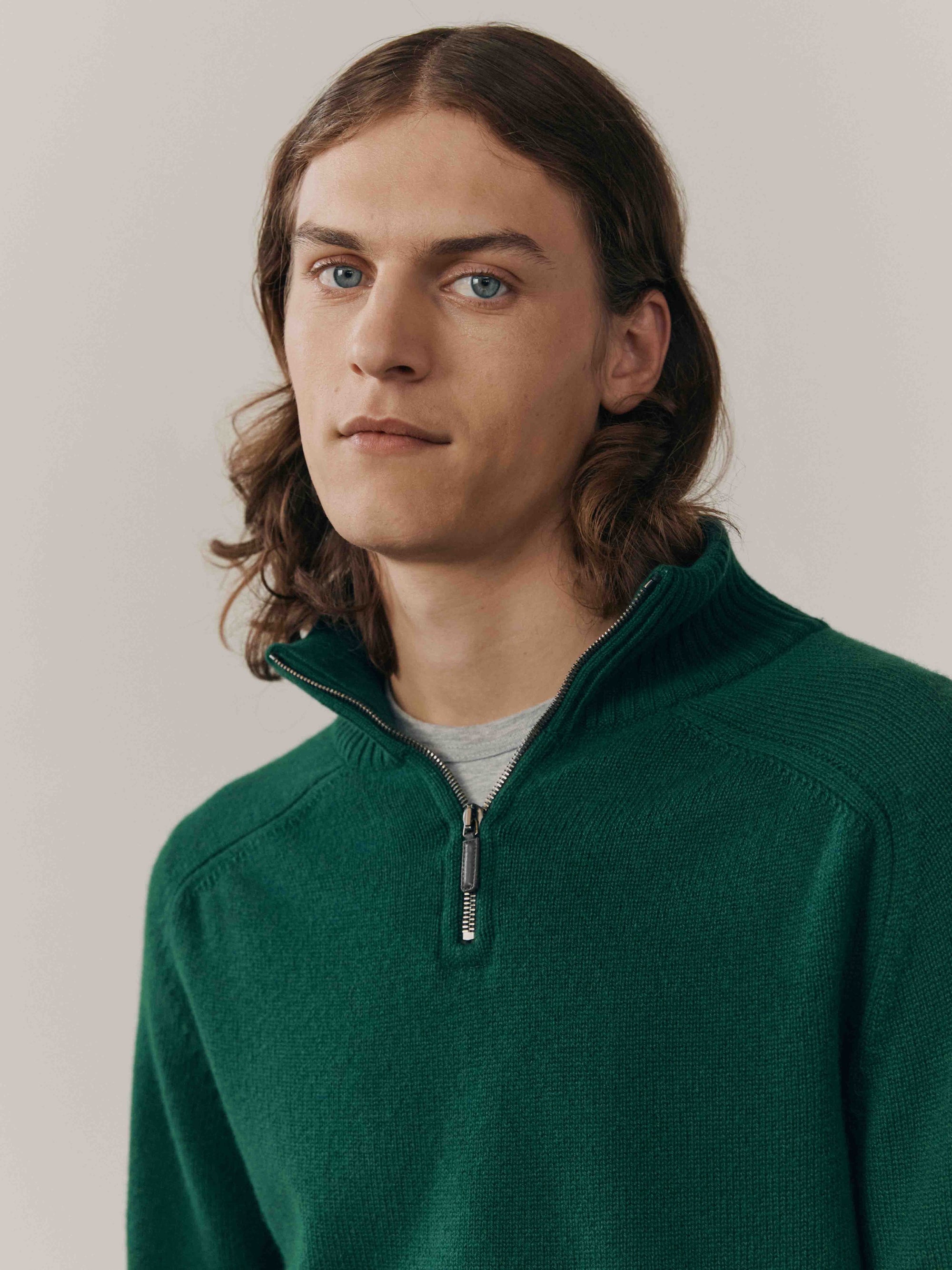Mens Architect Zip Cashmere Sweater Rich Green | Begg x Co