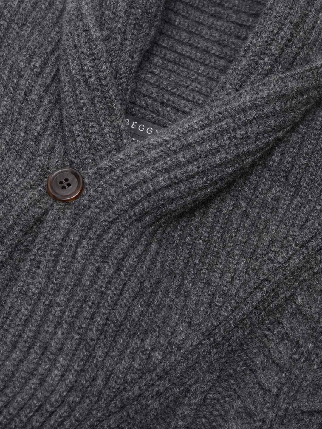 Mens Aspen Asphalt Grey Cashmere Knitted Cardigan - Begg x Co