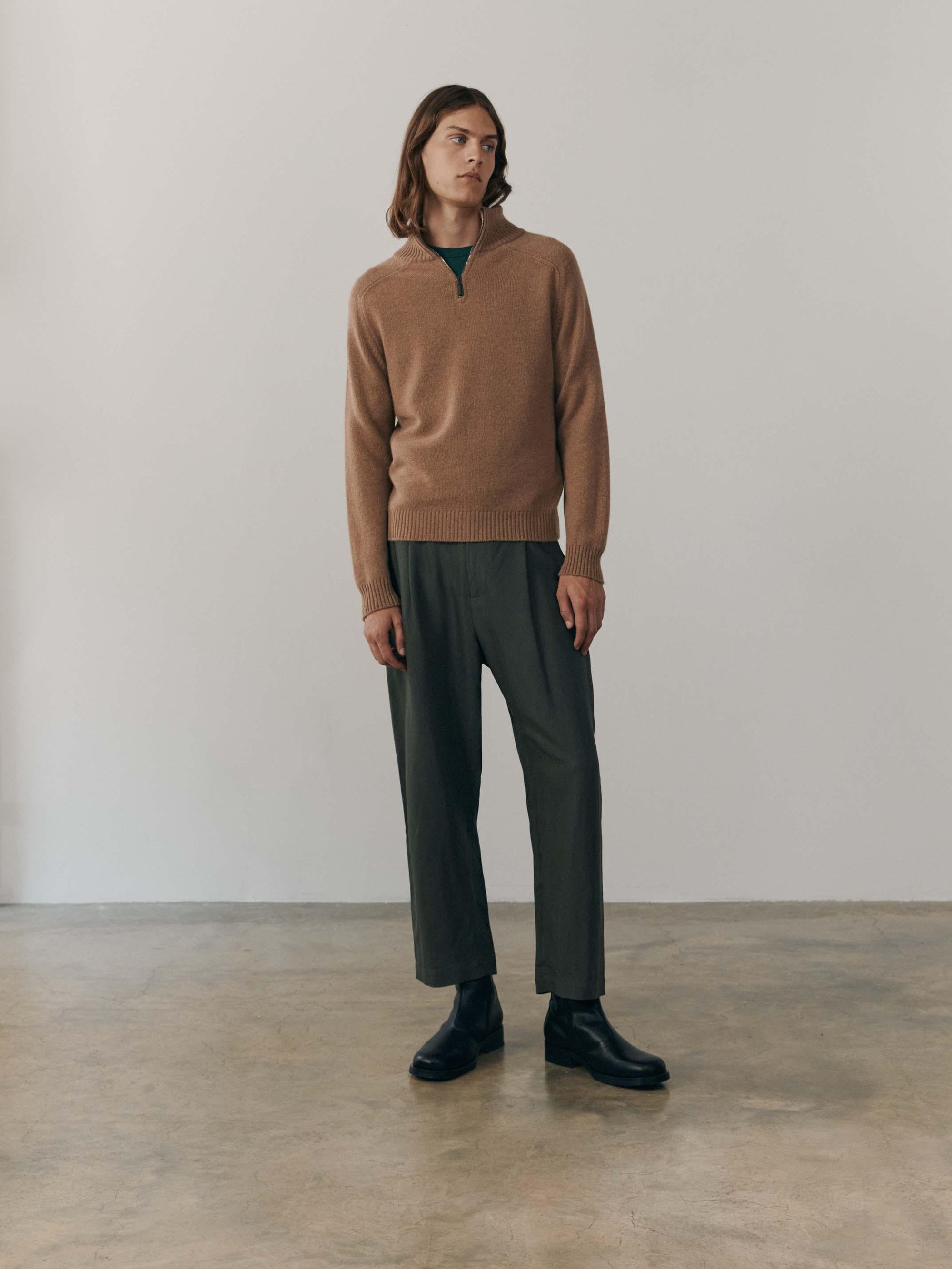 Mens Architect Zip Neck Cashmere Sweater Caramel | Begg x Co