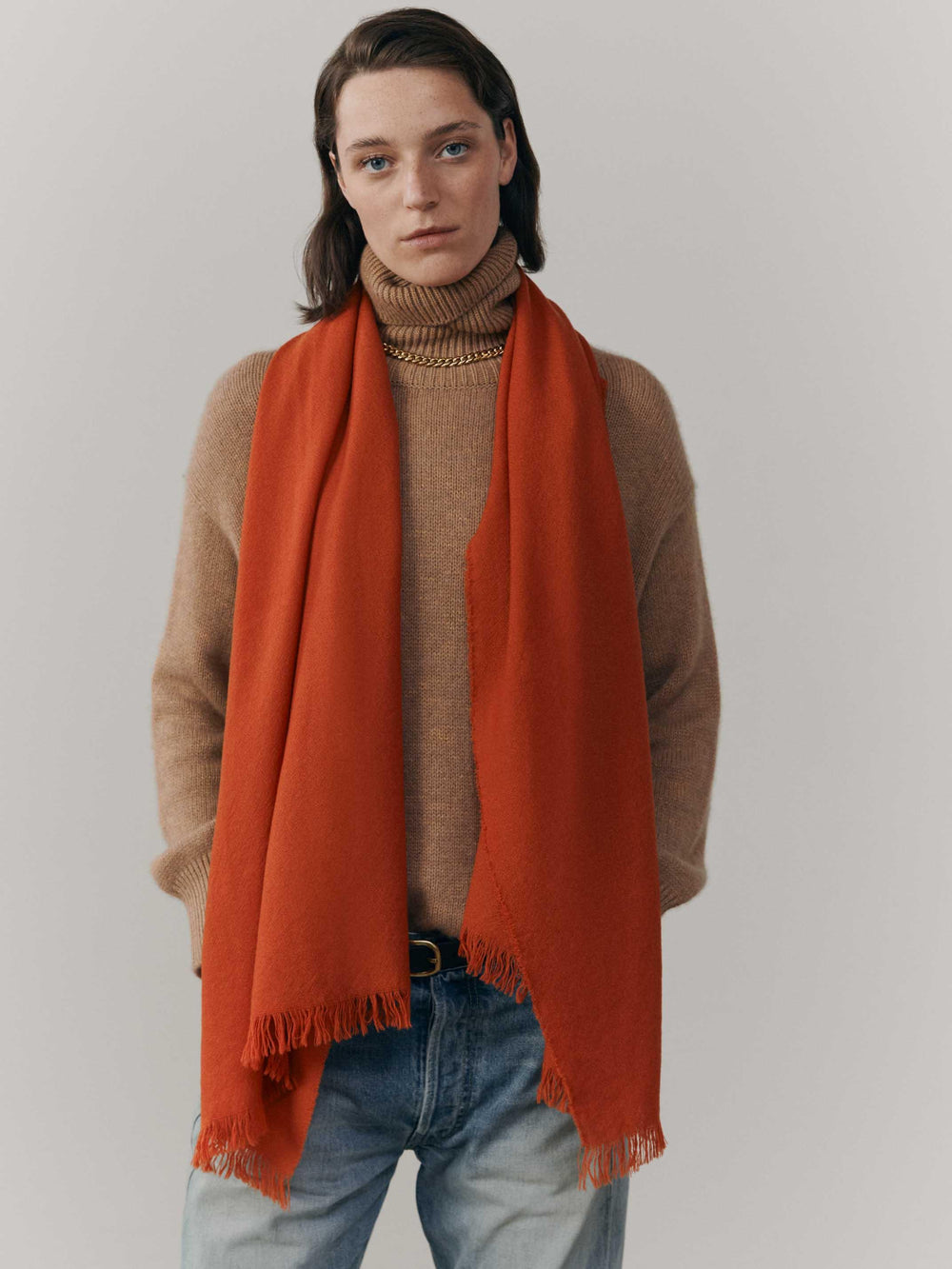 Women's Kishorn Washed Plain Lightweight Cashmere Scarf Chilli | Begg x Co
