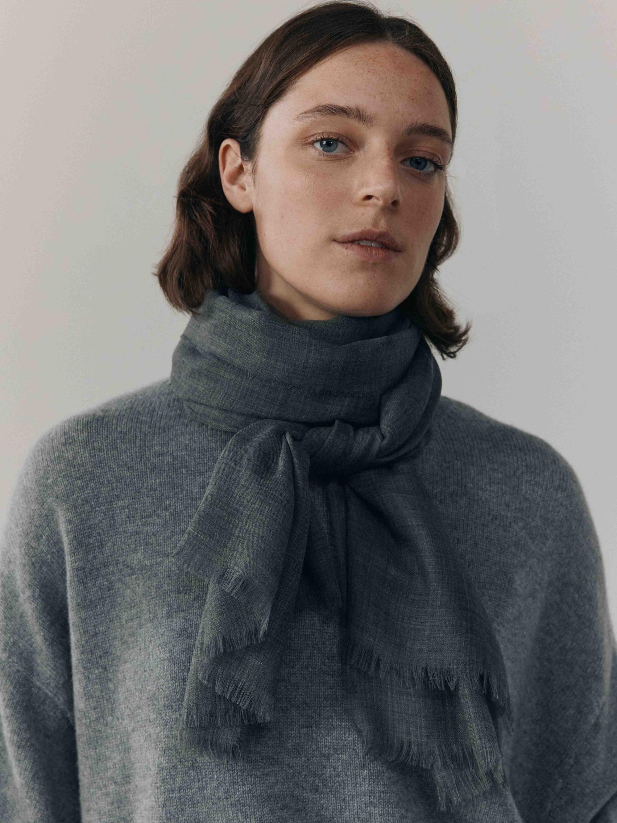 Wispy Solid Womens Superfine Cashmere Scarf Granite Begg x Co