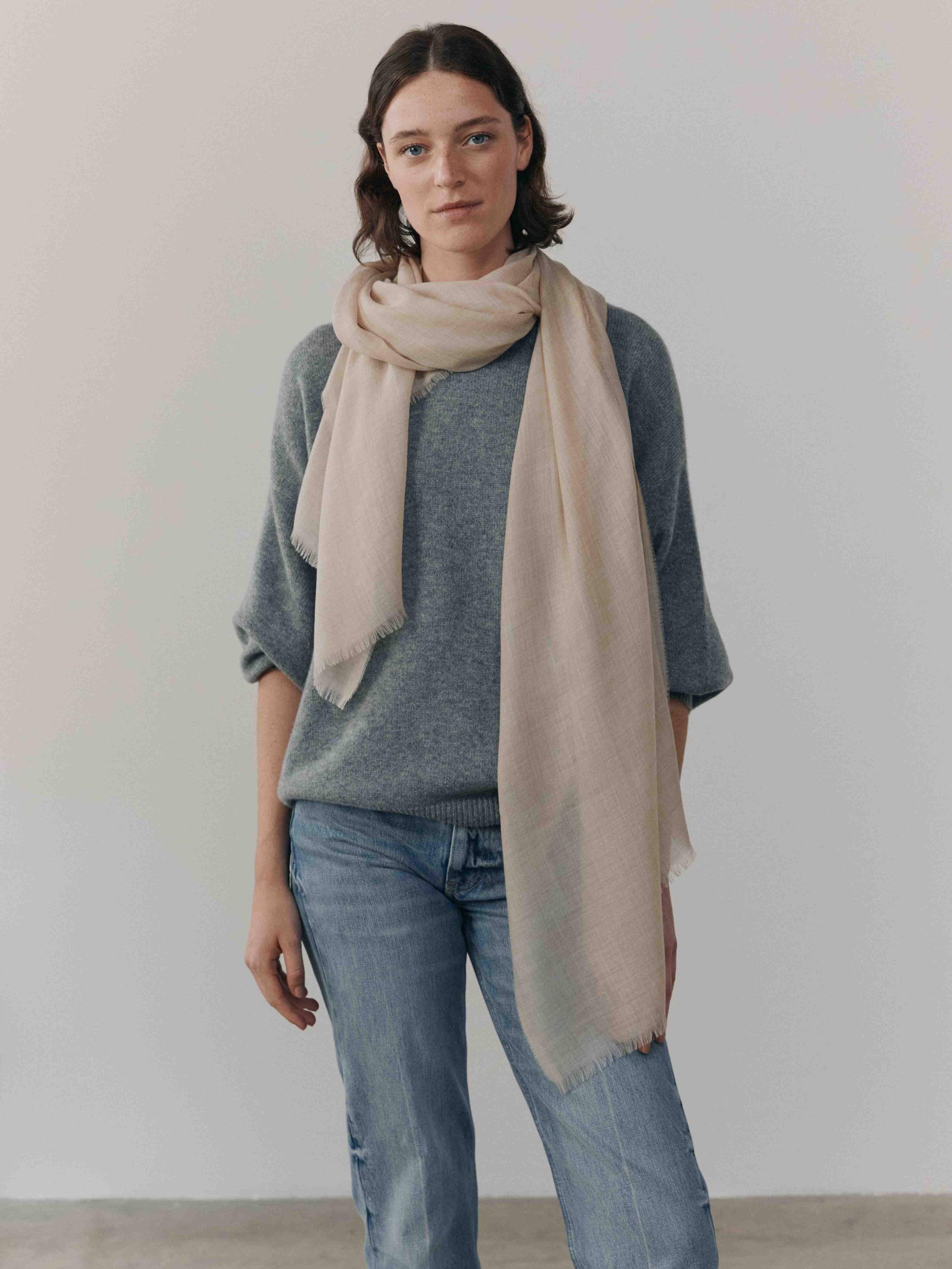 Wispy Solid Womens Superfine Cashmere Scarf Light Natural