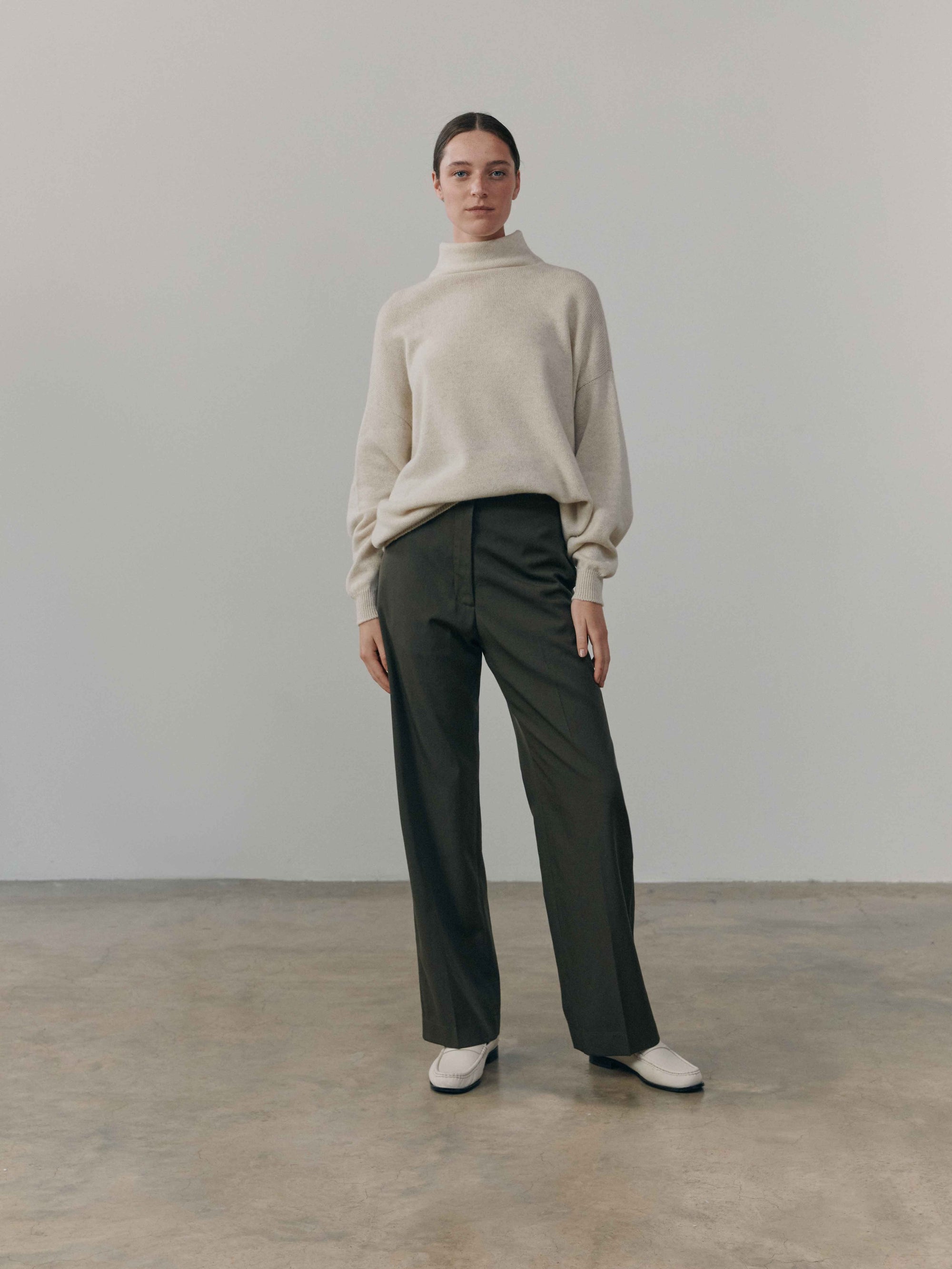 Womens Joy Slouch Cashmere Knitted Mock Neck Sweater Bare Undyed | Begg x Co`