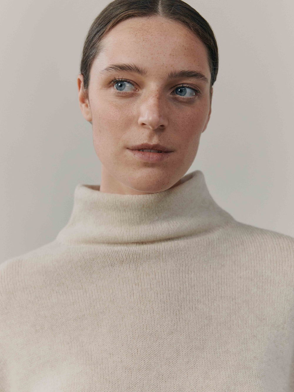 Womens Joy Slouch Cashmere Knitted Mock Neck Sweater Bare Undyed | Begg x Co