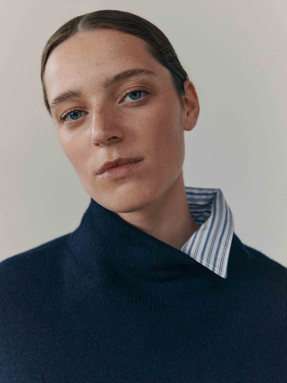 Womens Joy Slouch Cashmere Knitted Mock Neck Sweater Night Sky | Begg x Co