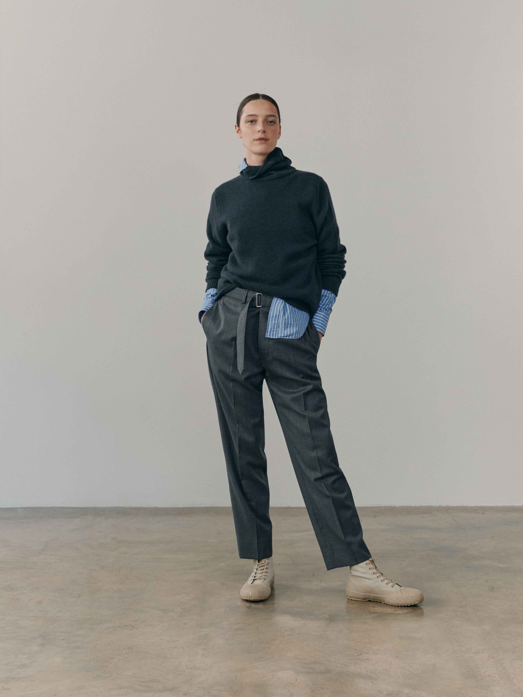 Womens Joy Slouch Cashmere Knitted Mock Neck Sweater Night Sky | Begg x Co