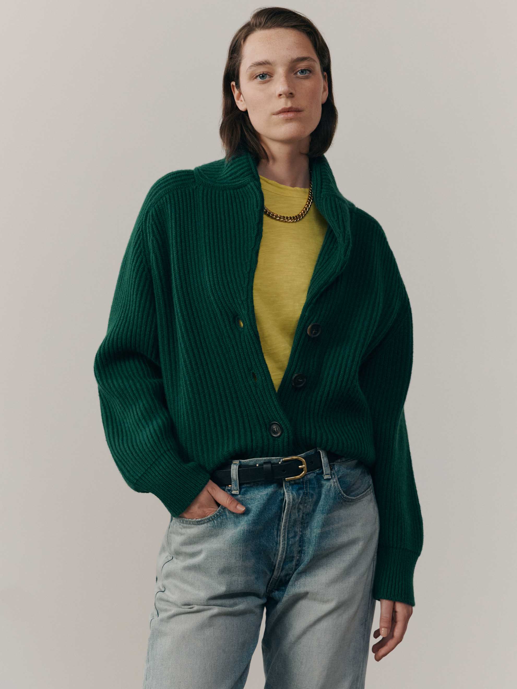 Womens Mini Yacht Cashmere Cardigan Rich Green | Begg x Co