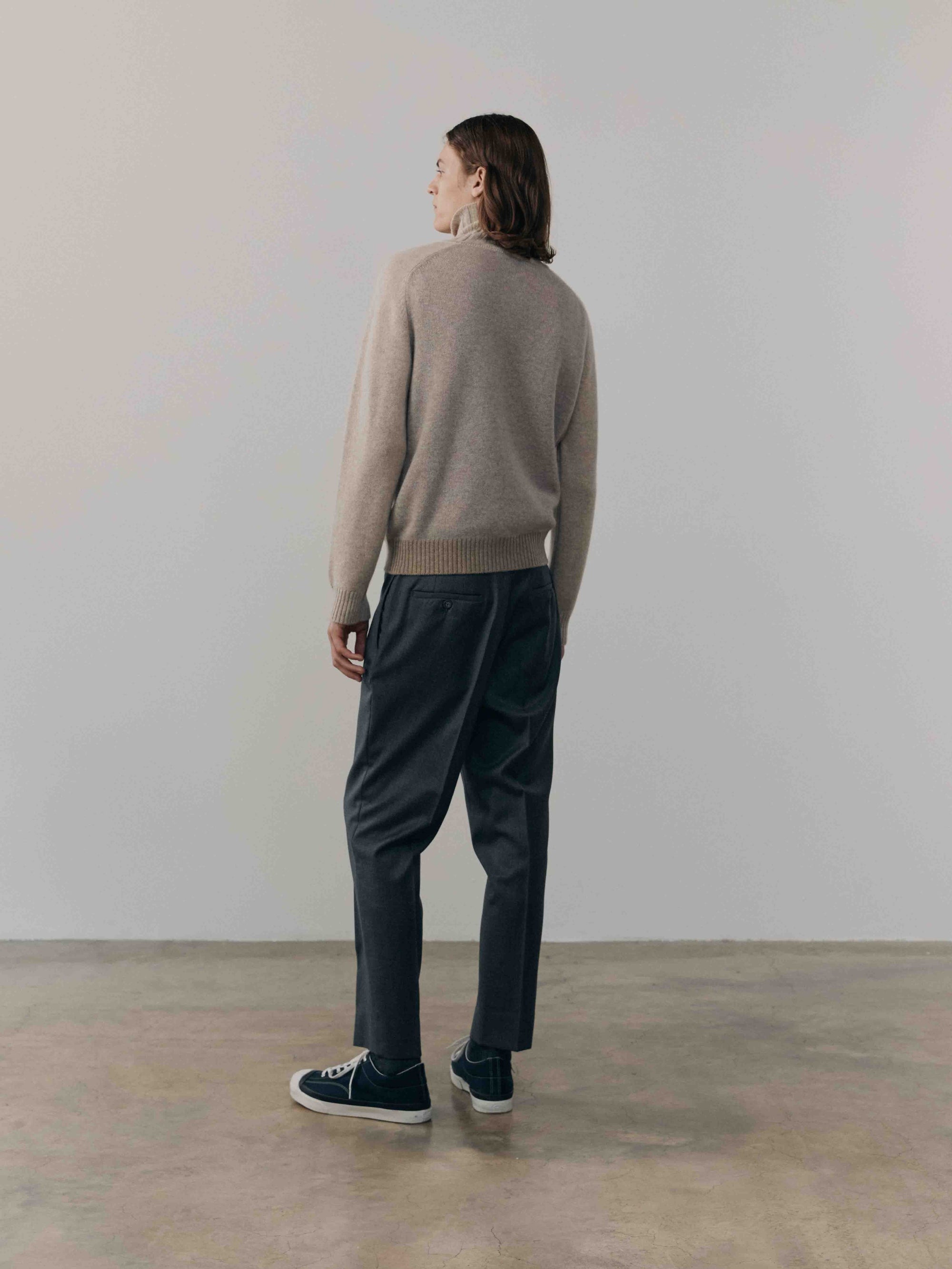Mens Shadow Roll Collar Cashmere Knitted Sweater Moondust | Begg x Co
