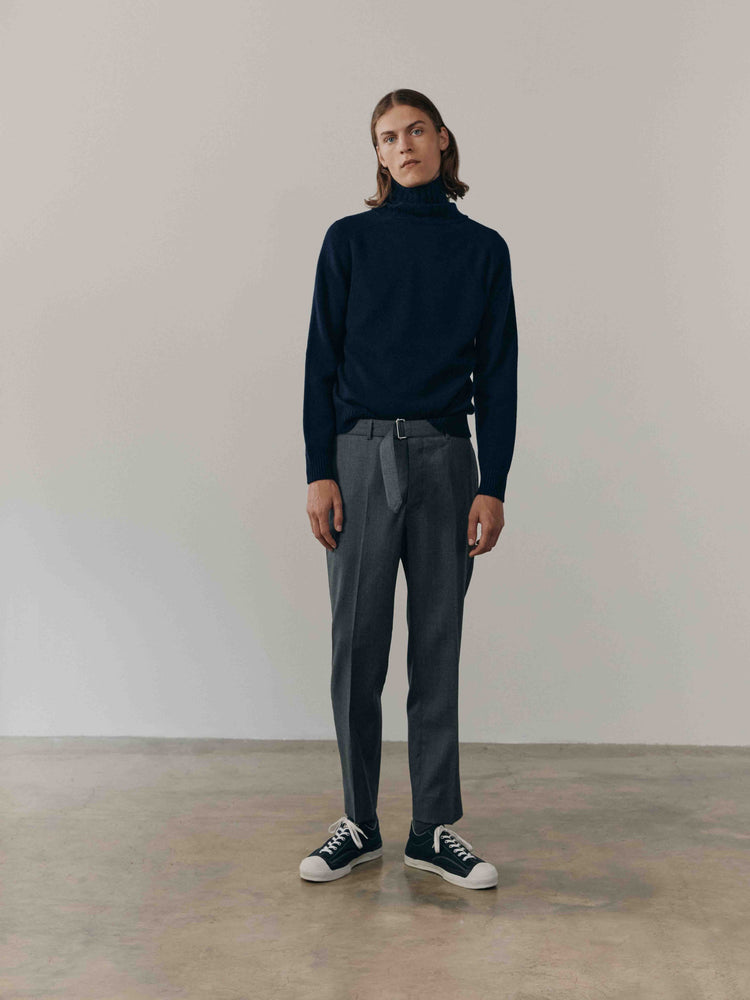 Mens Shadow Roll Collar Cashmere Knitted Sweater Night Sky | Begg x Co