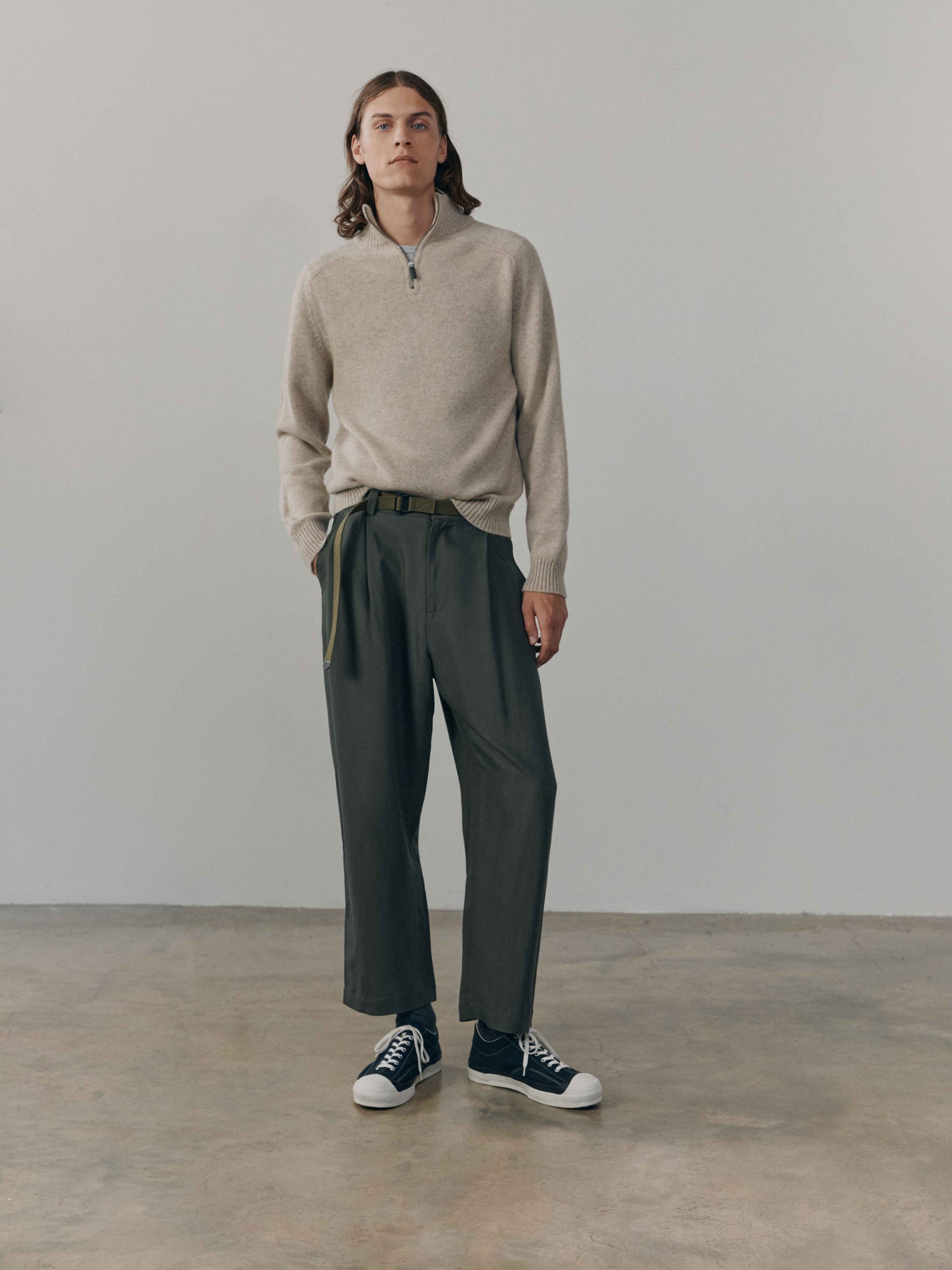 Mens Shadow Zip Cashmere Knitted Sweater Natural | Begg x Co
