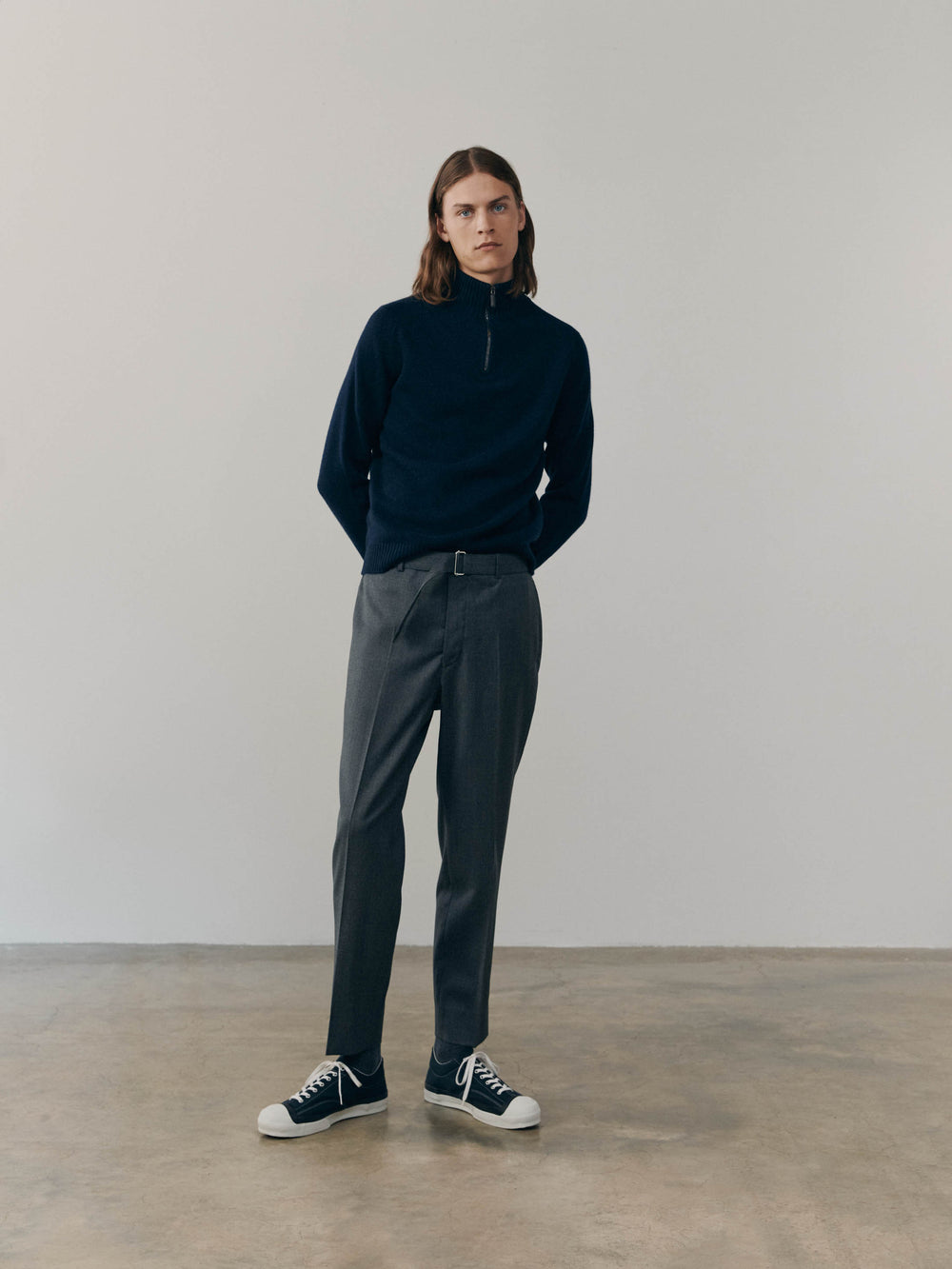 Mens Shadow Zip Cashmere Knitted Sweater Night Sky Navy | Begg x Co