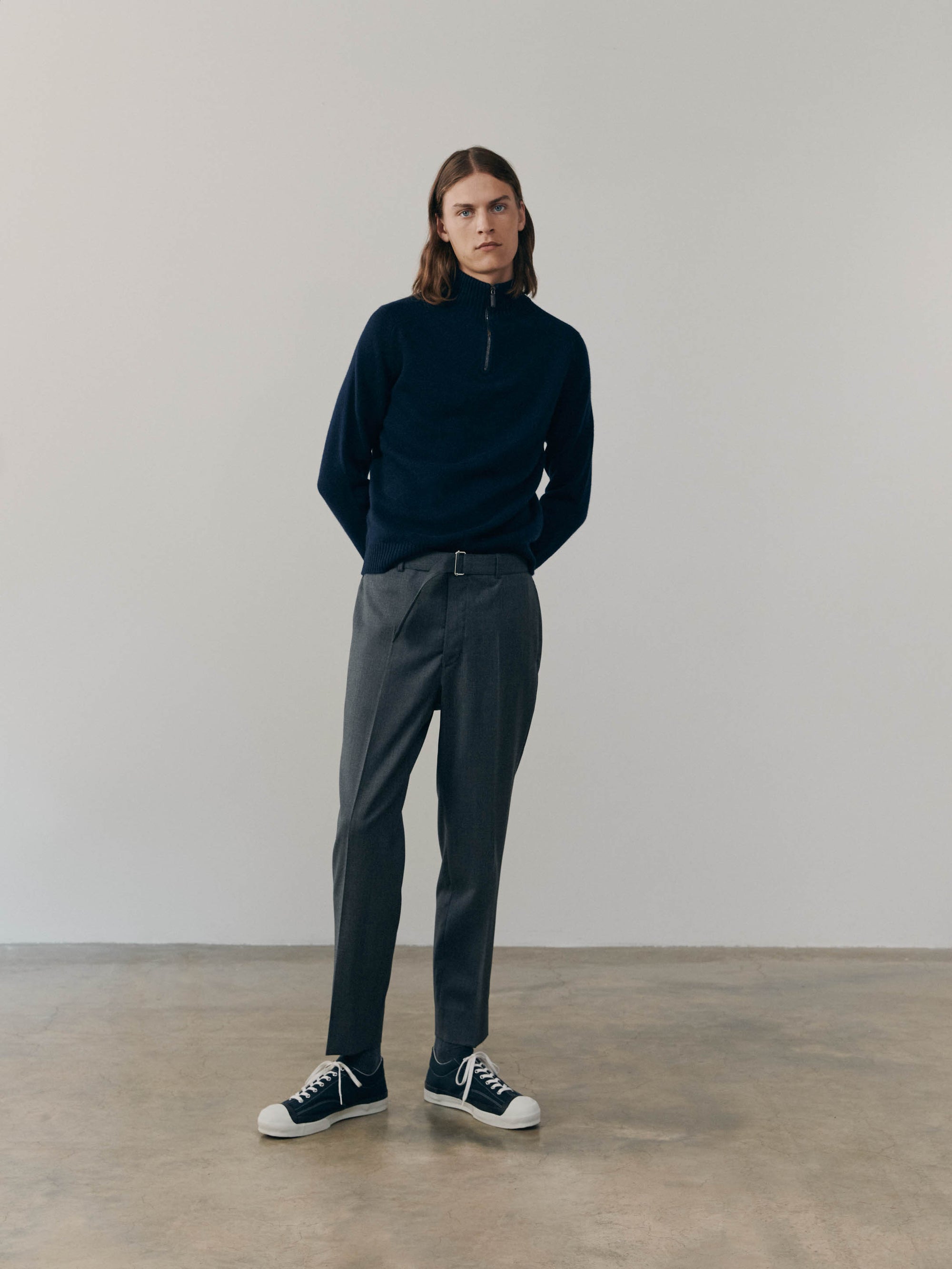 Mens Shadow Zip Cashmere Knitted Sweater Night Sky Navy | Begg x Co