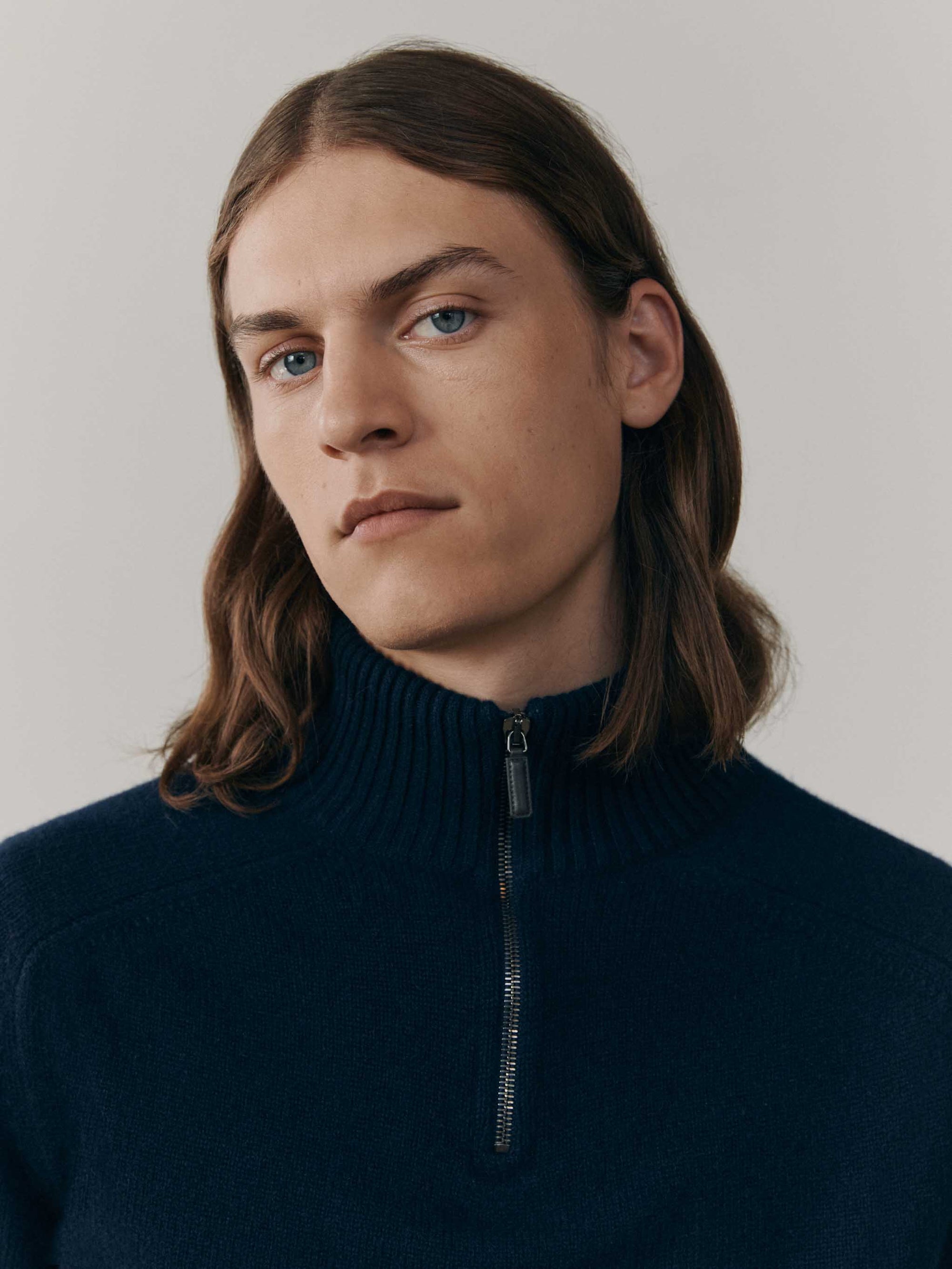 Mens Shadow Zip Cashmere Knitted Sweater Night Sky Navy | Begg x Co