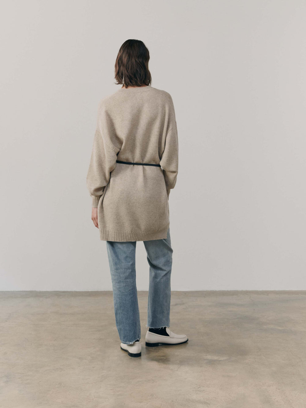 Womens Varikino V-Neck Cashmere Knitted Sweater Natural Melange | Begg x Co