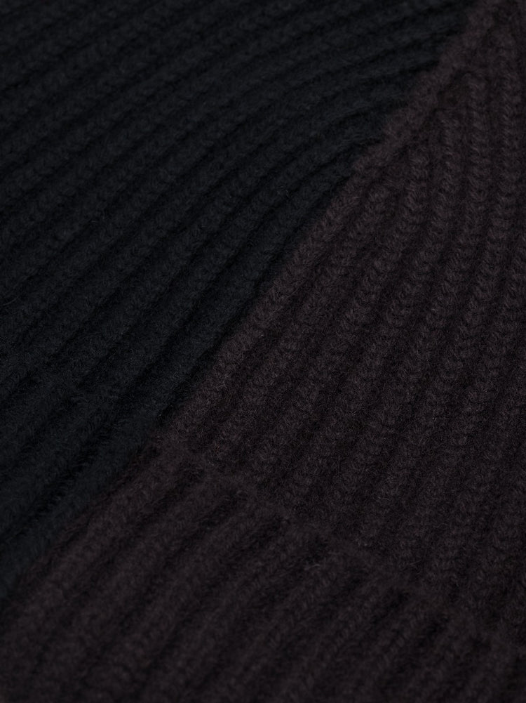 Knitted Bi-Colour Cashmere Beanie Black Chocolate Detail | Begg x Co