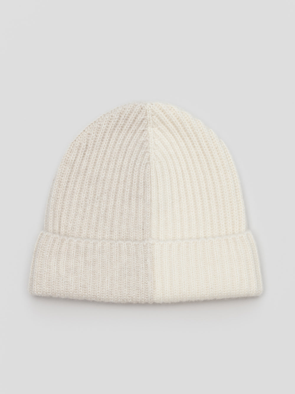 Knitted Bi-Colour Cashmere Beanie Hat in Undyed/White by Begg x Co