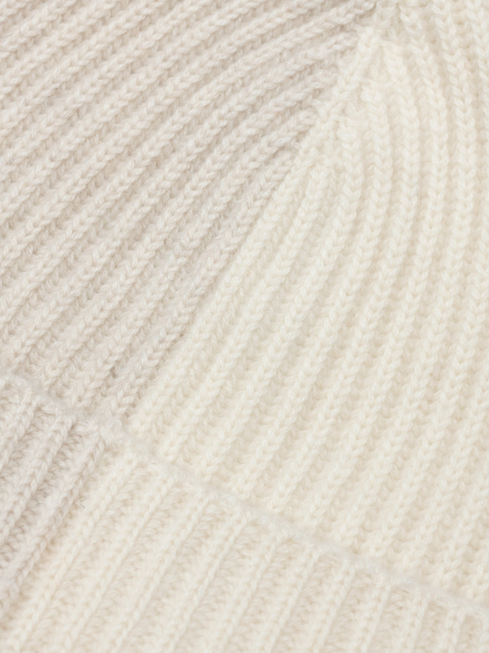 Knitted Bi-Colour Cashmere Beanie Hat in Undyed/White by Begg x Co