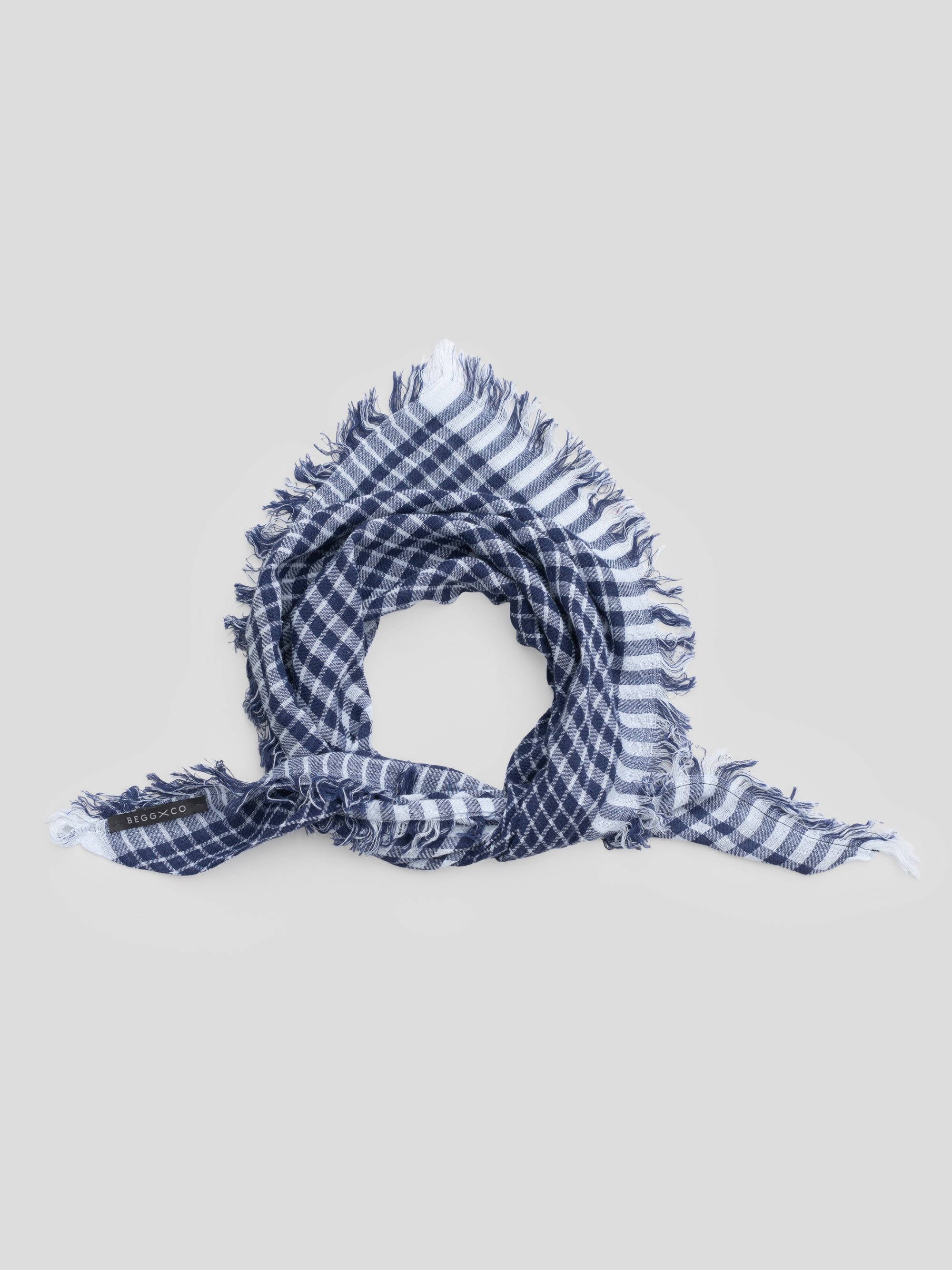 Women's Washed Cottlea Gordy Bandana Cotton Linen Scarf Blue White | Begg x Co