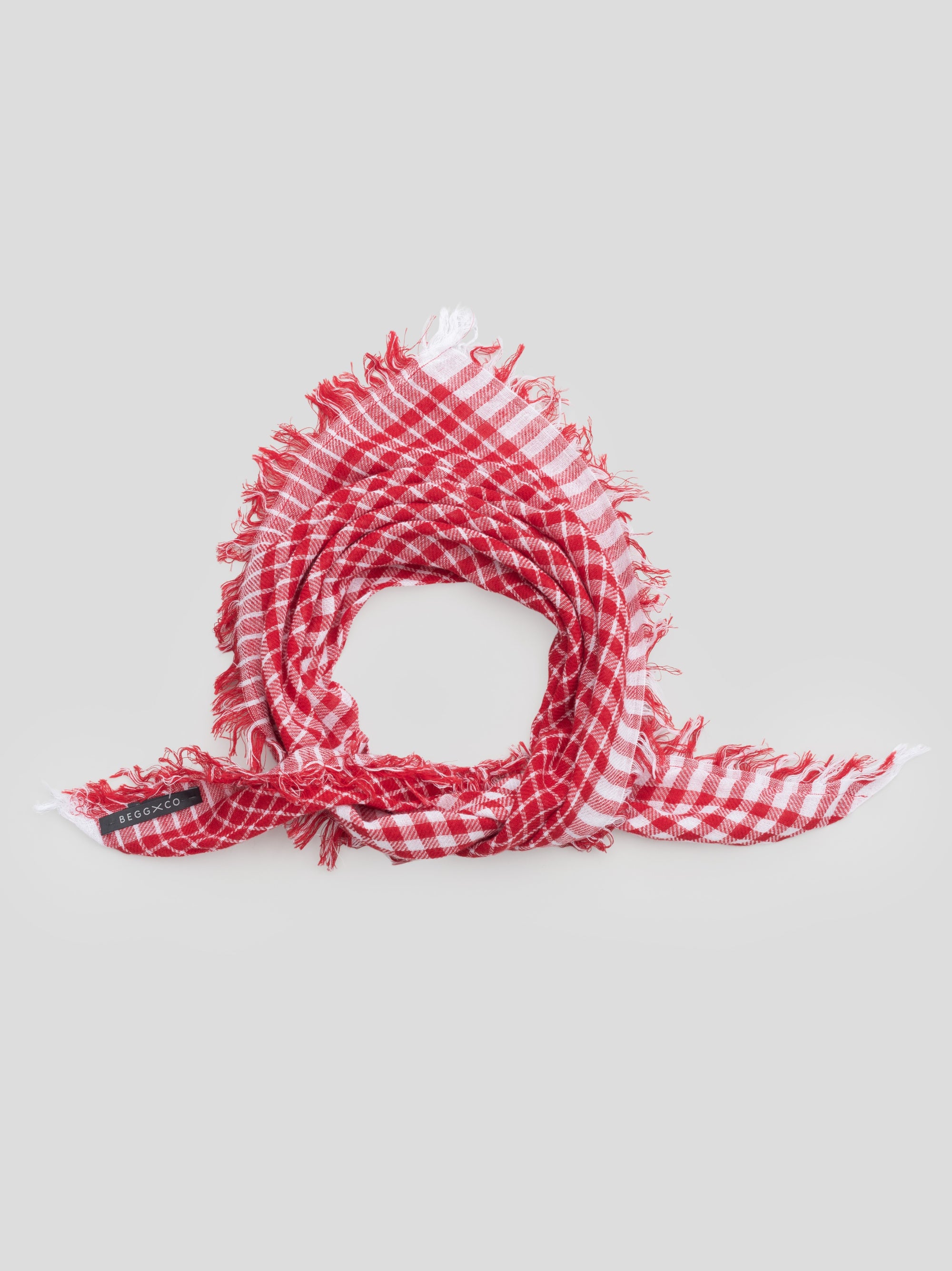 Women's Washed Cottlea Gordy Bandana Cotton Linen Scarf Ruby White | Begg x Co