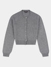 cropped flannel grey cashmere cardigan on a light grey background