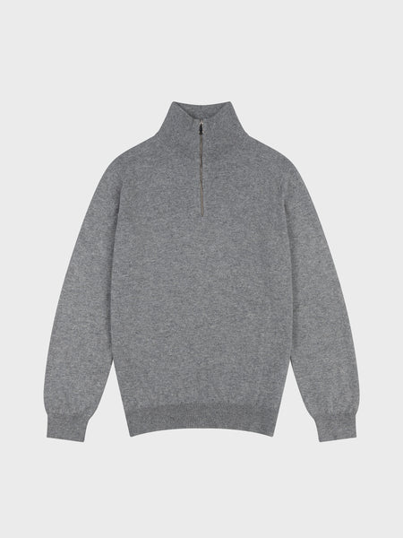 cantate Washable Wool ロンT 48 GRAY Heriot Mens Flannel Grey Cashmere Zip Neck Sweater - Begg x Co