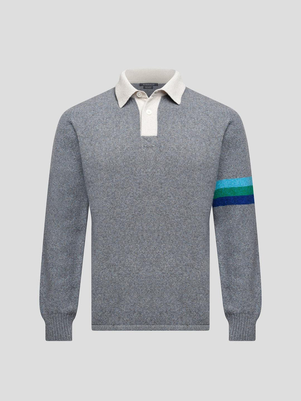 Mens Rip Tide Knitted Cashmere Polo Storm Sky Multi - Begg x Co