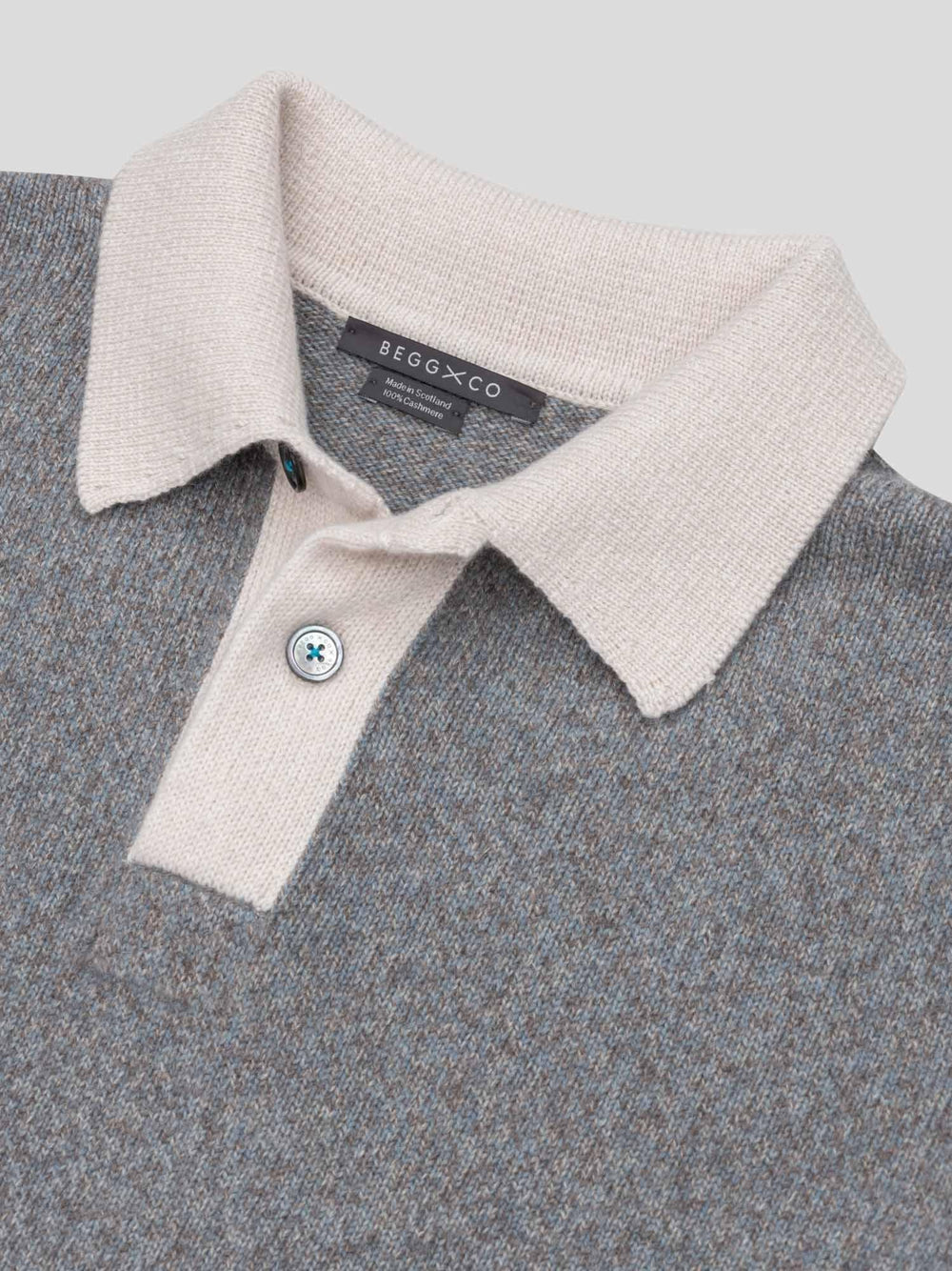 Mens Rip Tide Knitted Cashmere Polo Storm Sky Multi - Begg x Co