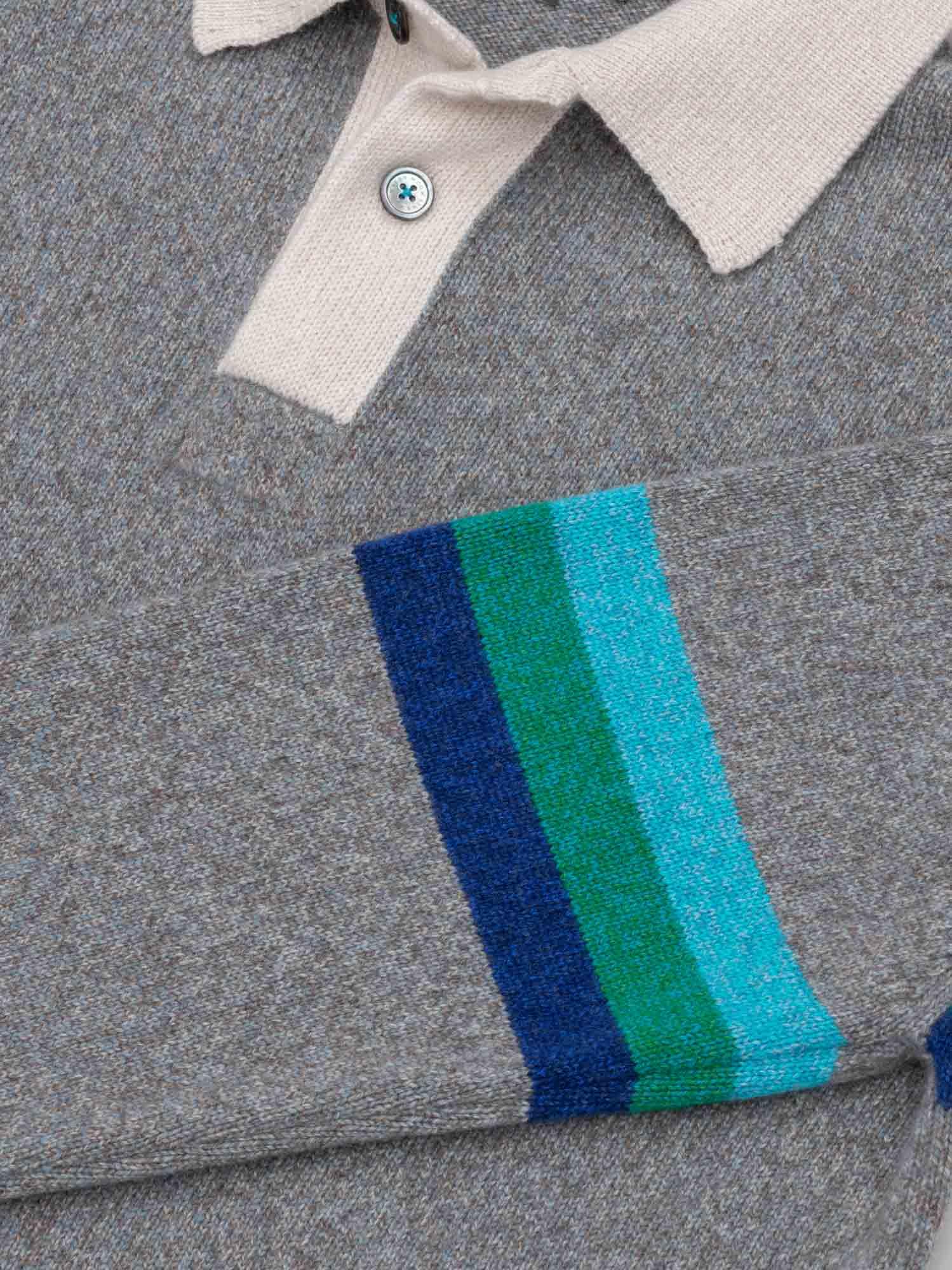 Mens Rip Tide Knitted Cashmere Polo Storm Sky Multi - Begg x Co