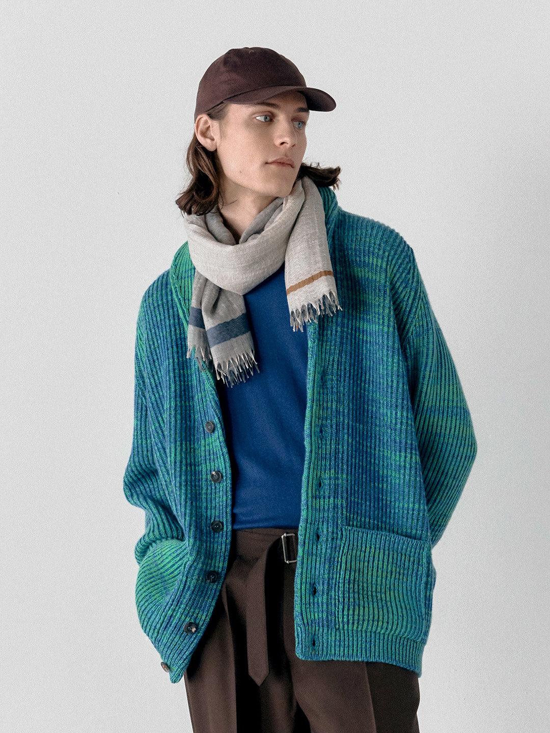 Mens Surfer Knitted Cashmere Cardigan Blue Lagoon Begg x Co
