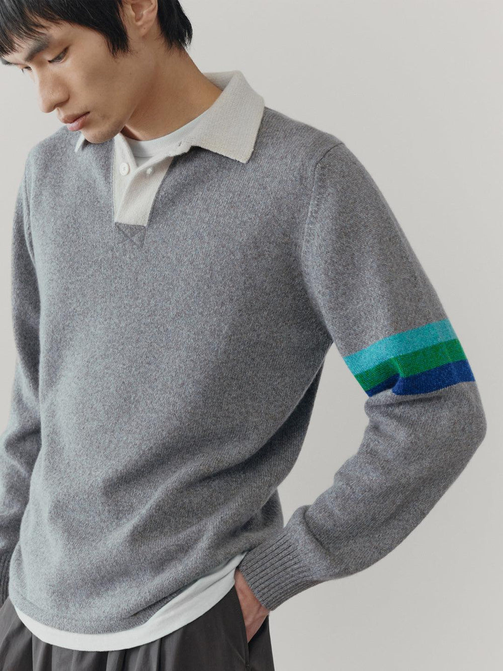 Mens Rip Tide Knitted Cashmere Polo Storm Sky Multi - Begg x Co