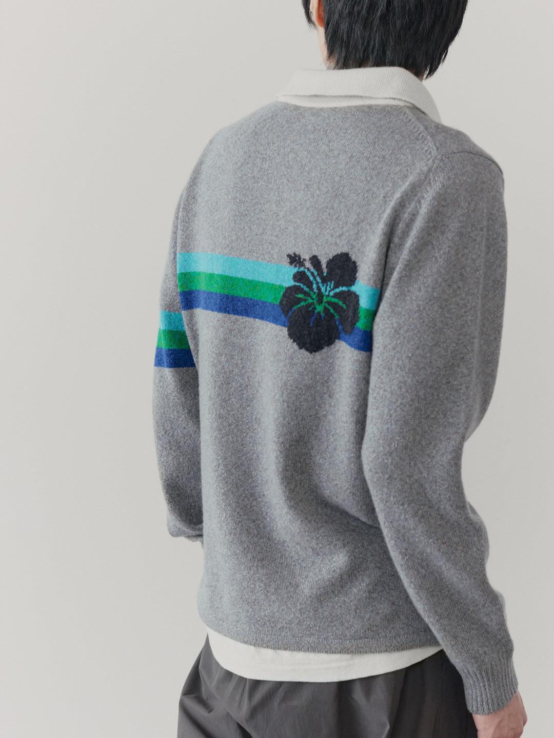 Mens Rip Tide Knitted Cashmere Polo Storm Sky Multi - Begg x Co