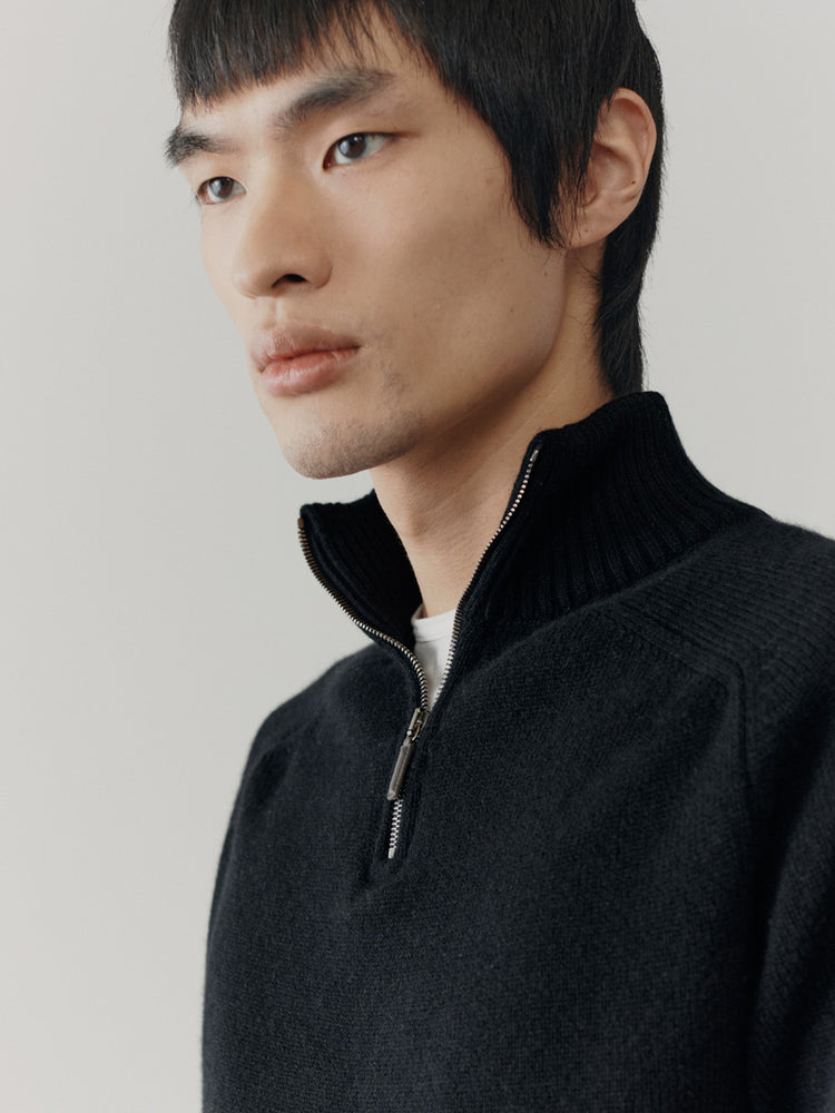 Mens Architect Zip Neck Cashmere Sweater Noir | Begg x Co