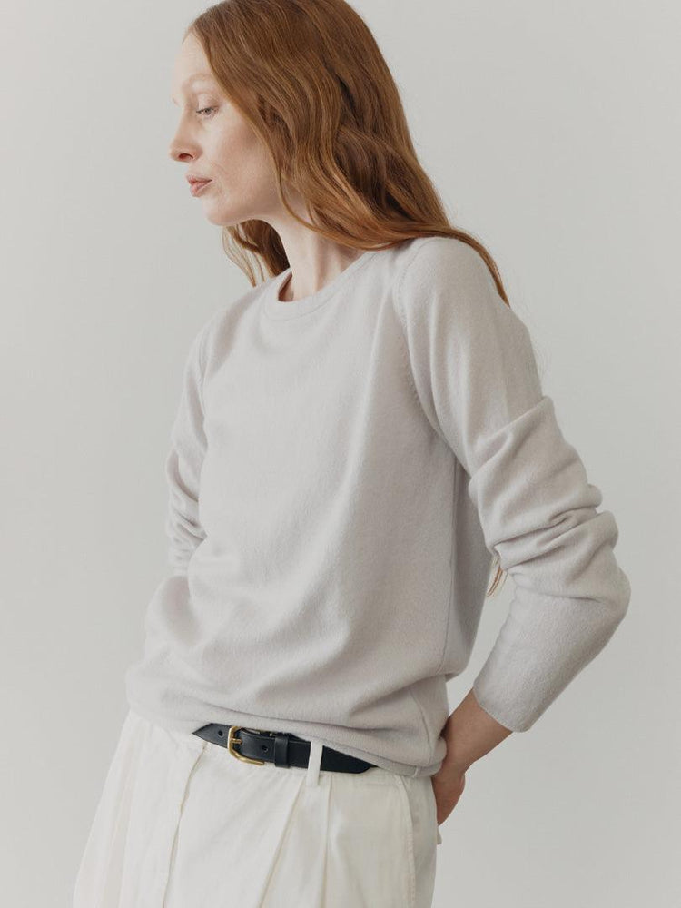 Womens Luxe Glacier White Cashmere Knitted T-Shirt - Begg x Co