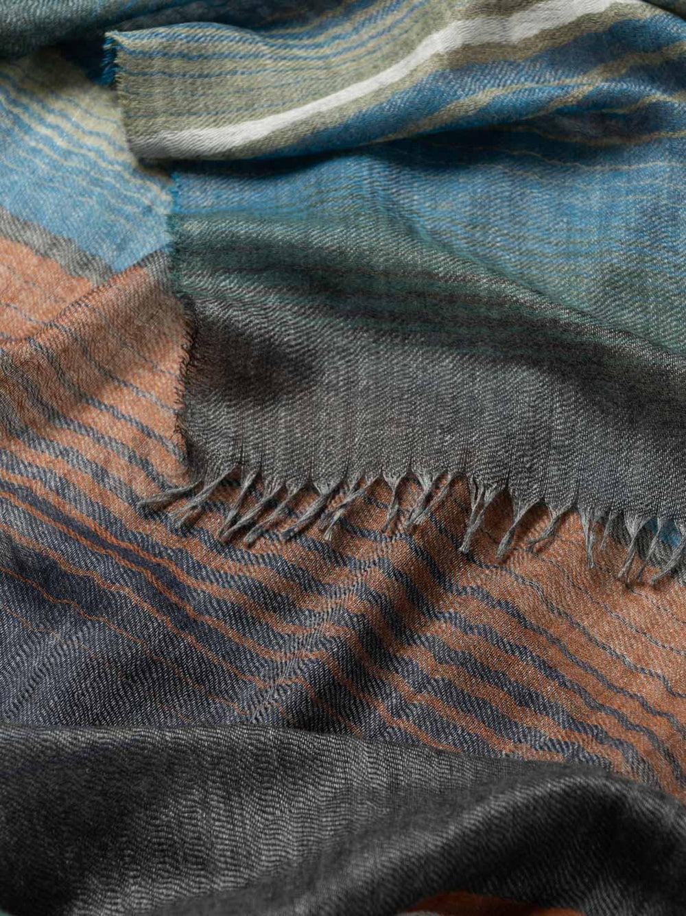 Women's Staffa Arizona Cashmere Silk Scarf Dark Teal Rust - Begg x Co