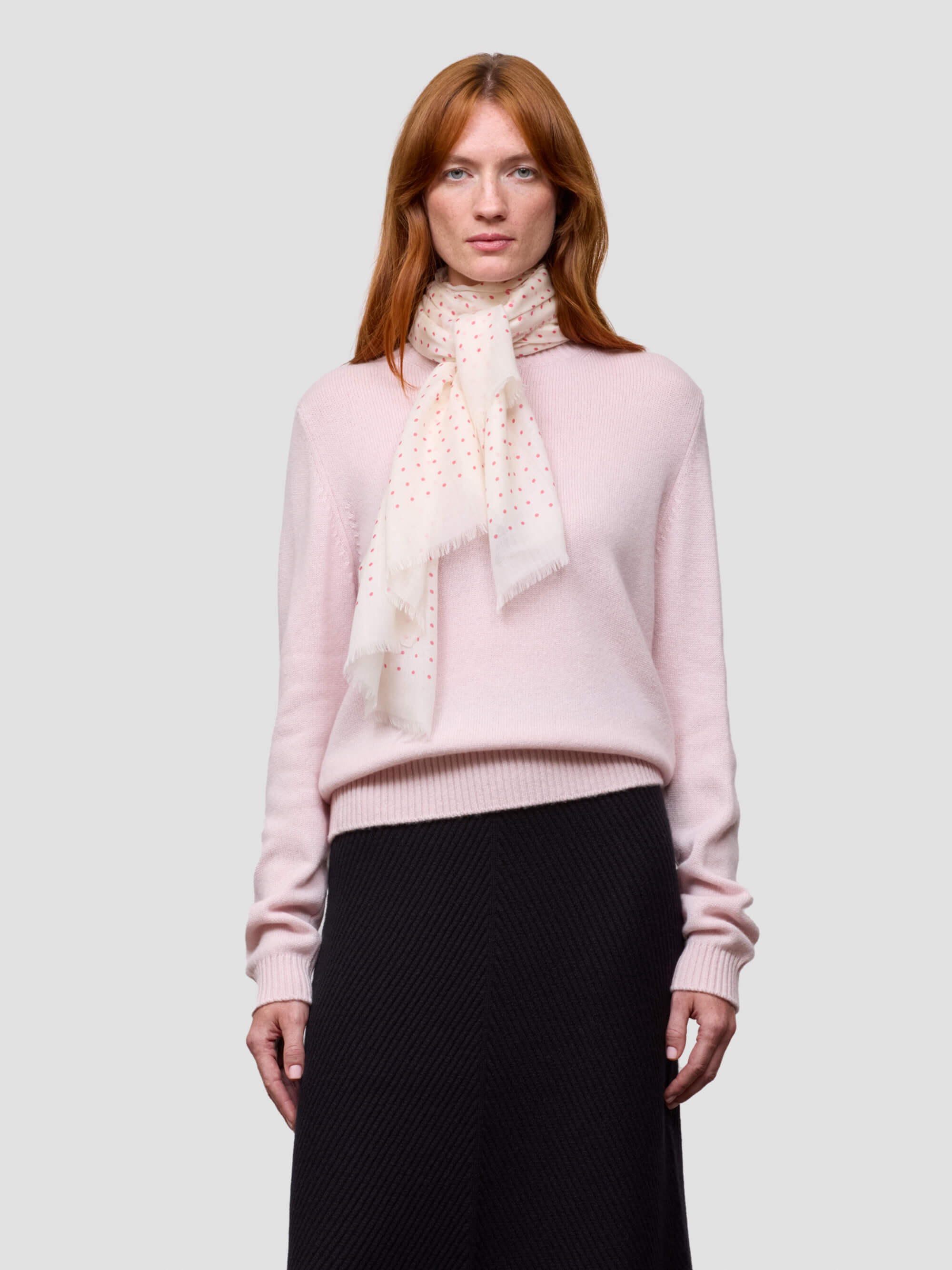 Wispy Hanover Womens Snow Pink White Polka Dot Cashmere Scarf